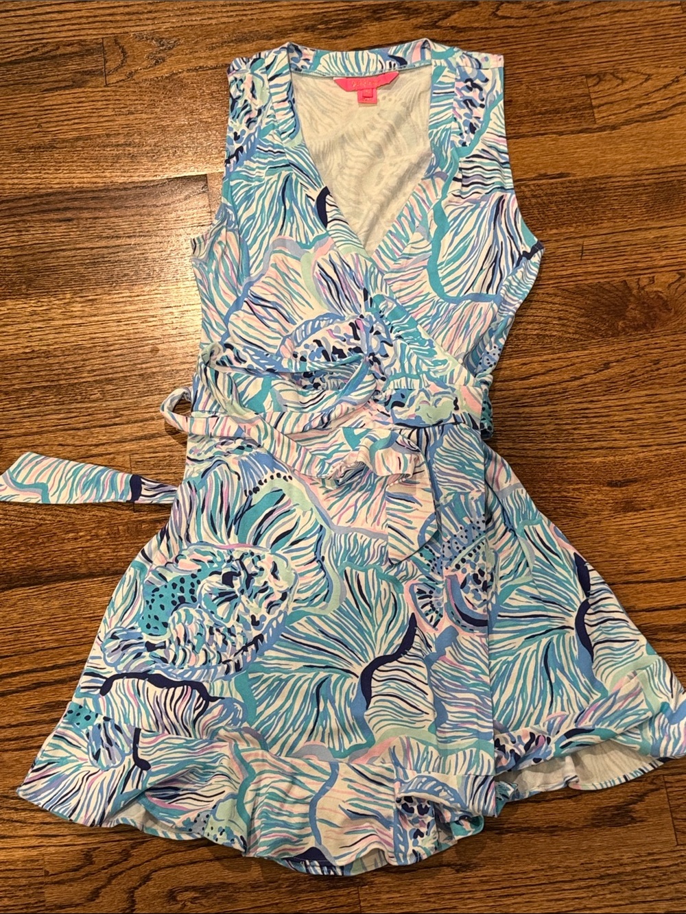 Lilly Pulitzer Blue, Light Pink and Navy Wrap Mini Dress